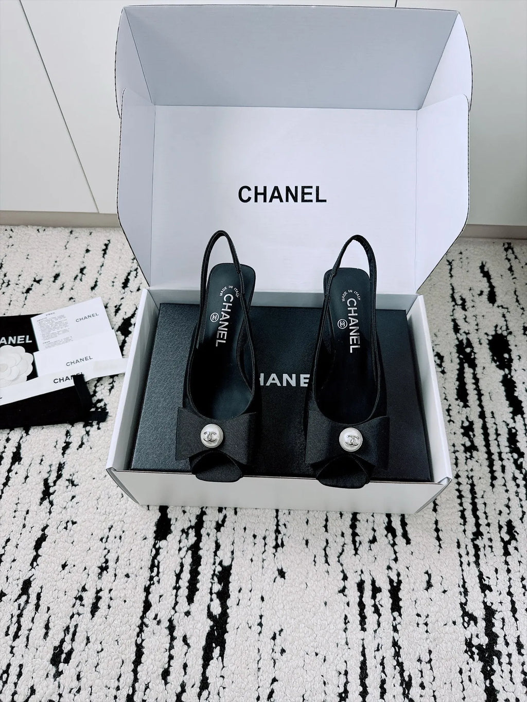 Chanel Women's Bow Slingback High Heel Sandals Sheepskin 26A