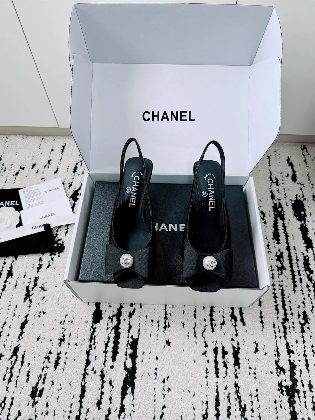 Chanel Women's Bow Slingback High Heel Sandals Sheepskin 26A