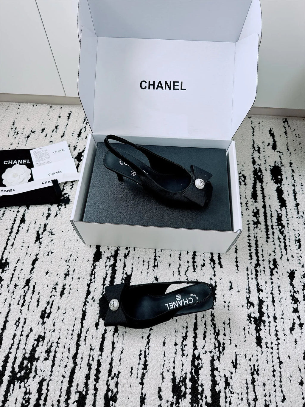 Chanel Women's Bow Slingback High Heel Sandals Sheepskin 26A