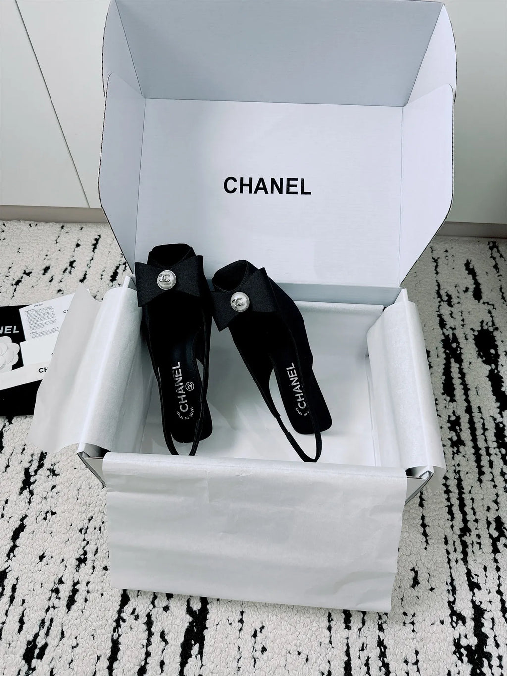 Chanel Women's Bow Slingback High Heel Sandals Sheepskin 26A