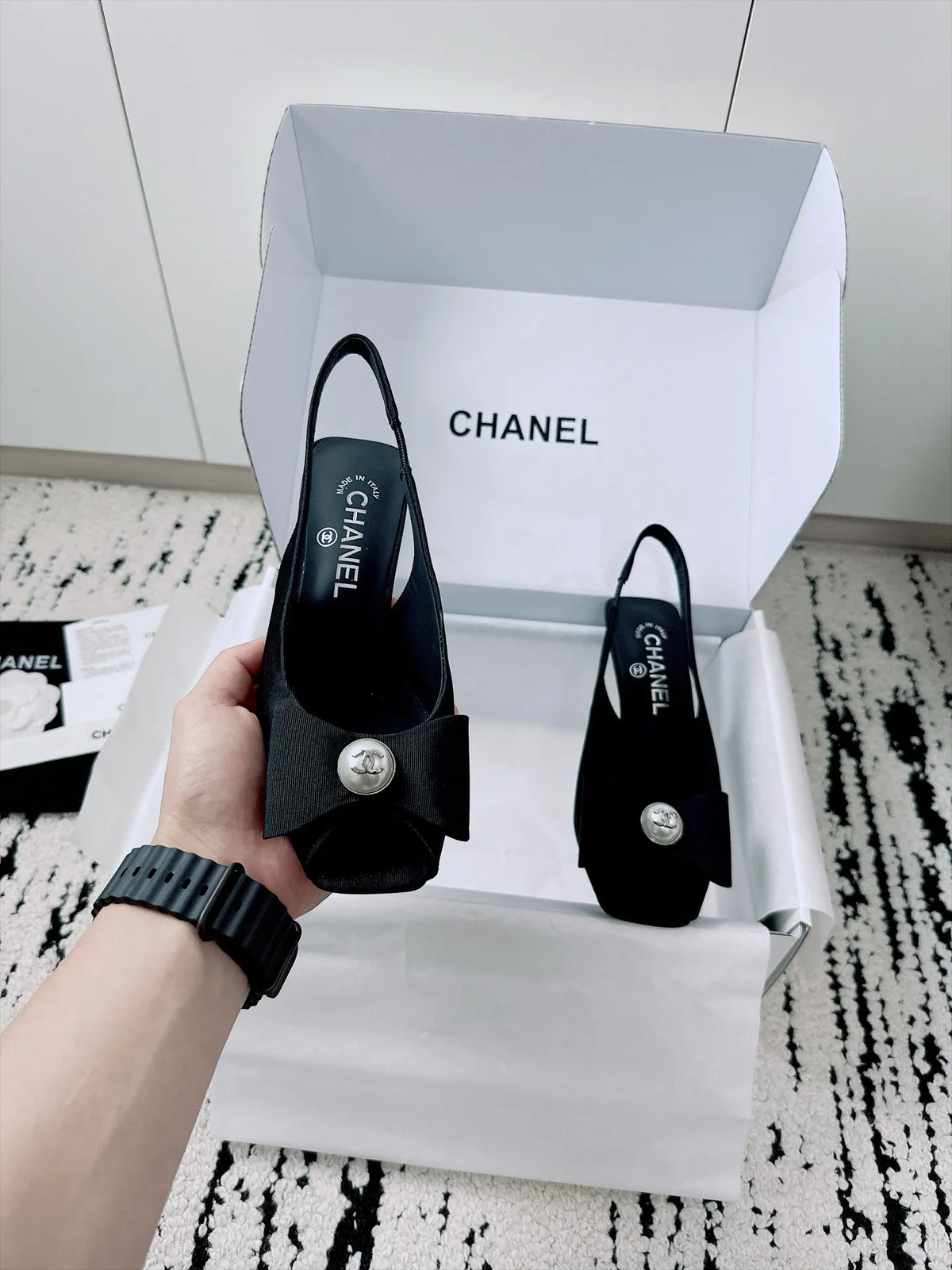 Chanel Women's Bow Slingback High Heel Sandals Sheepskin 26A