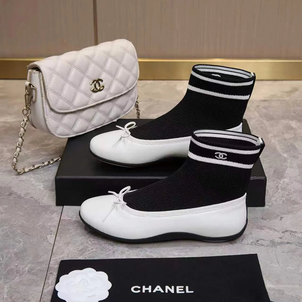 Chanel Women's Classic Bow Ballet Flats Lambskin Leather