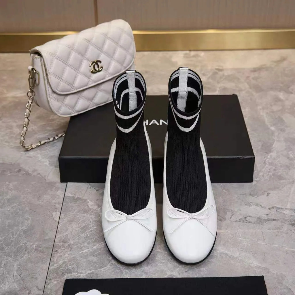 Chanel Women's Classic Bow Ballet Flats Lambskin Leather