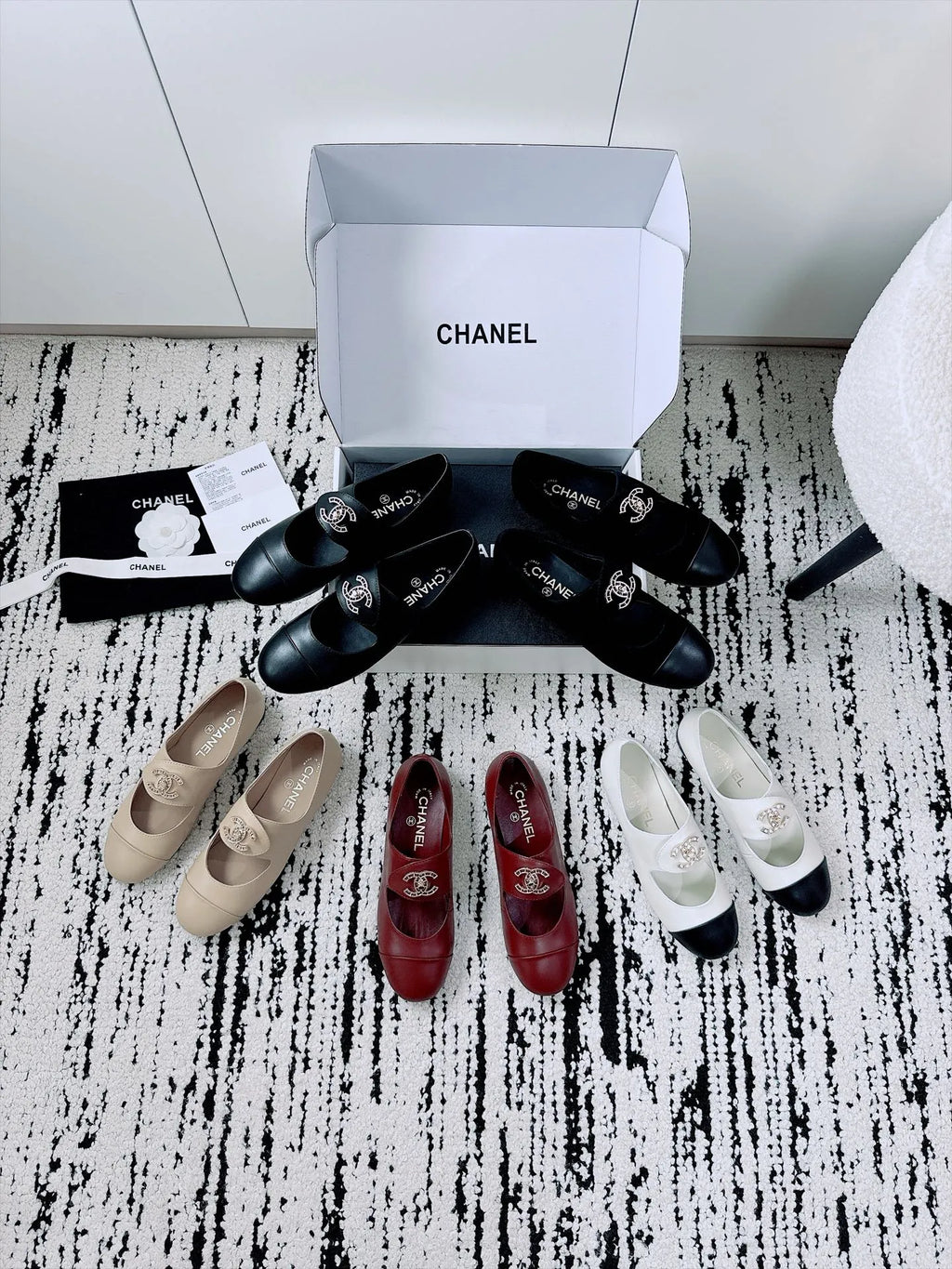 Chanel Women's Mary Jane Flats Lambskin Leather 26A