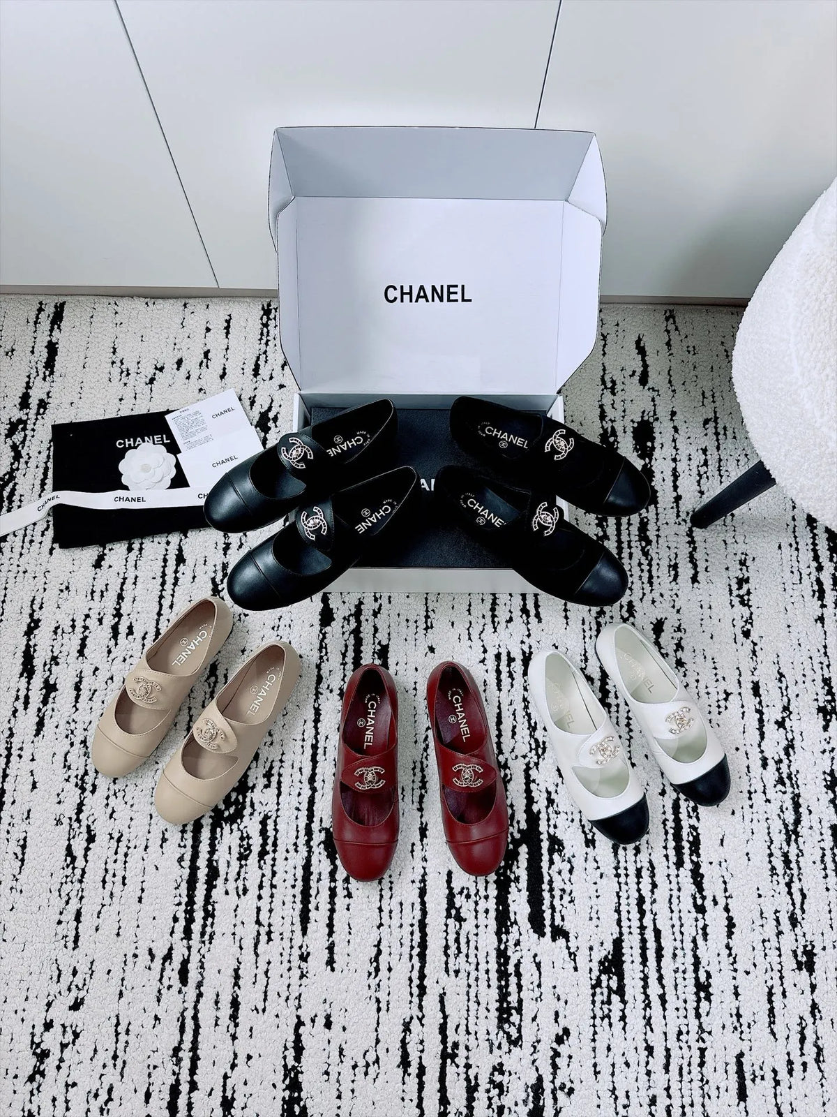 Chanel Women's Mary Jane Flats Lambskin Leather 26A