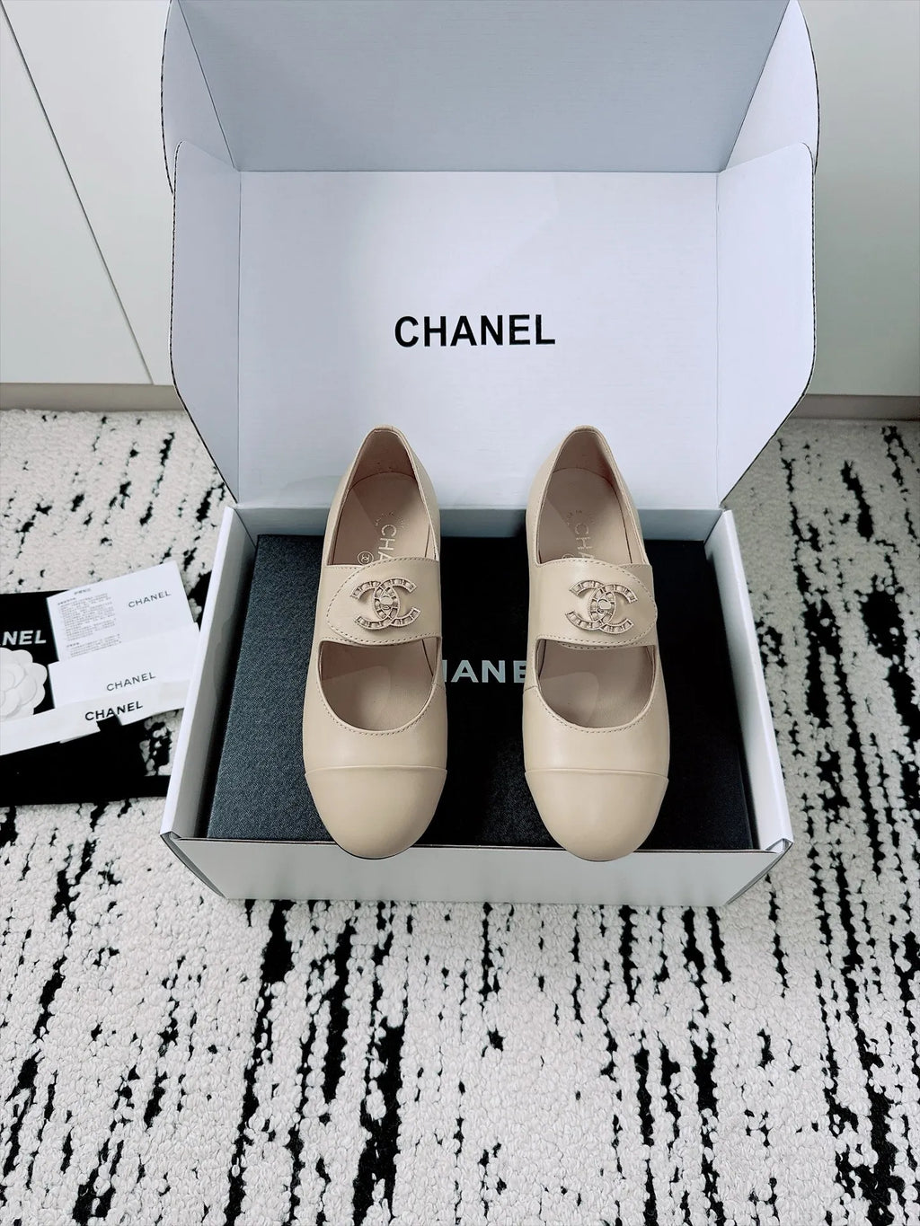 Chanel Women's Mary Jane Flats Lambskin Leather 26A