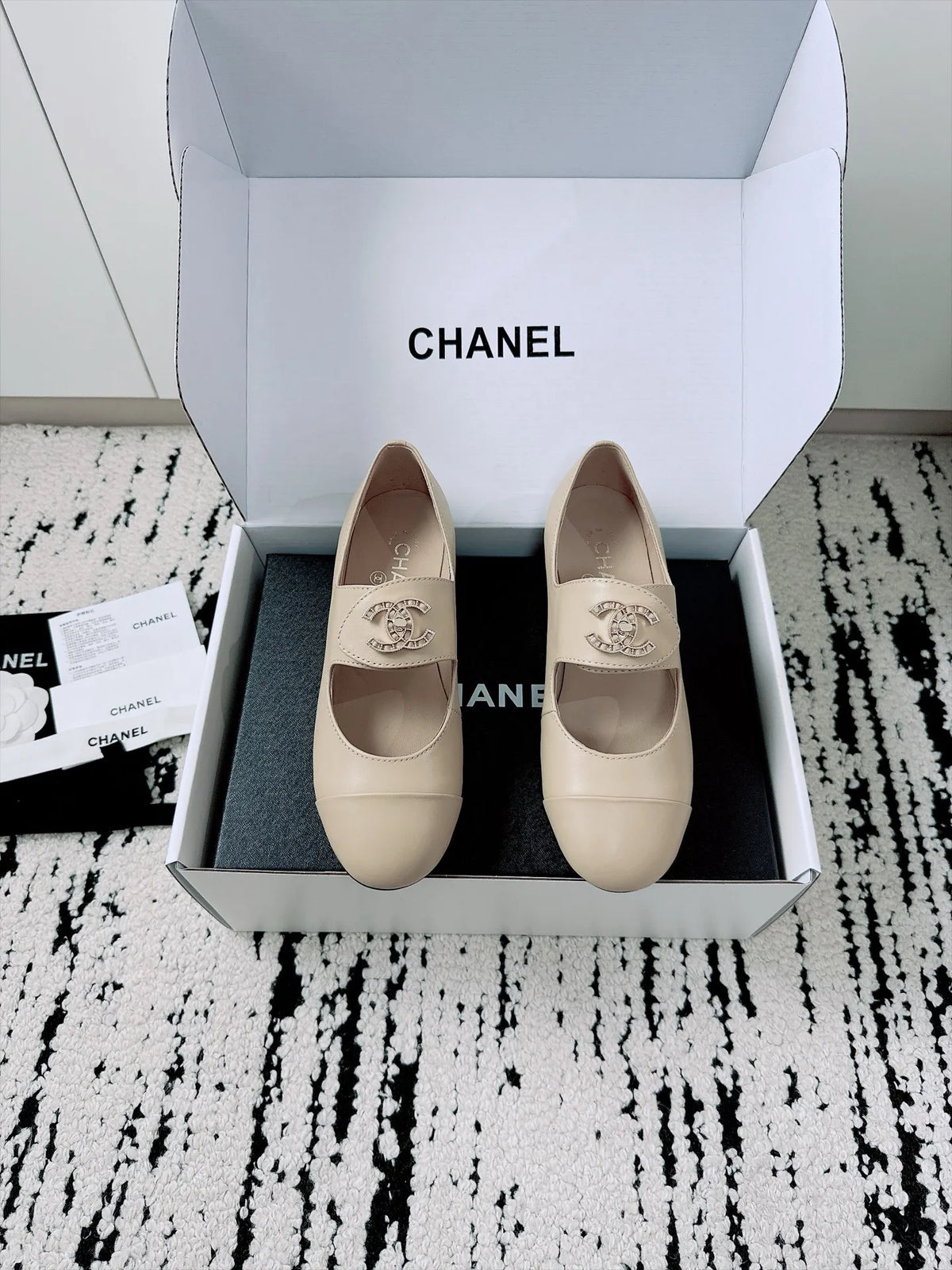 Chanel Women's Mary Jane Flats Lambskin Leather 26A