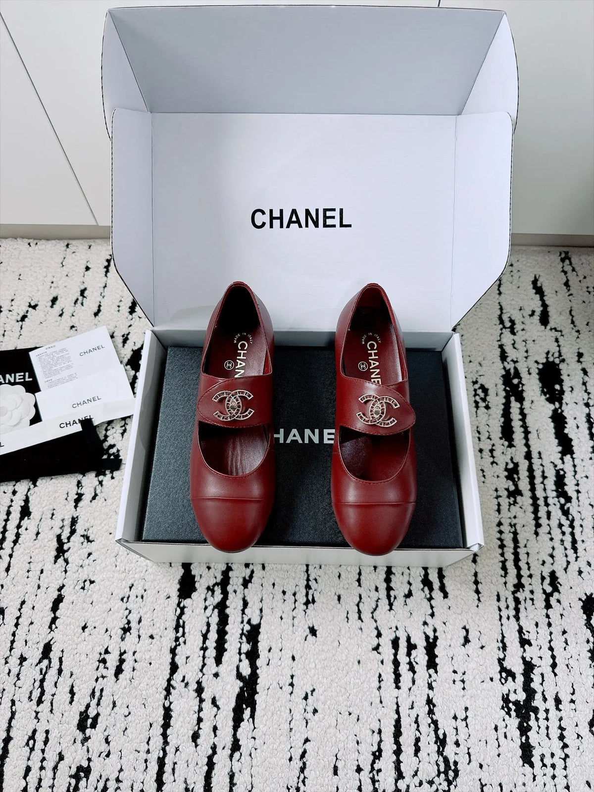 Chanel Women's Mary Jane Flats Lambskin Leather 26A