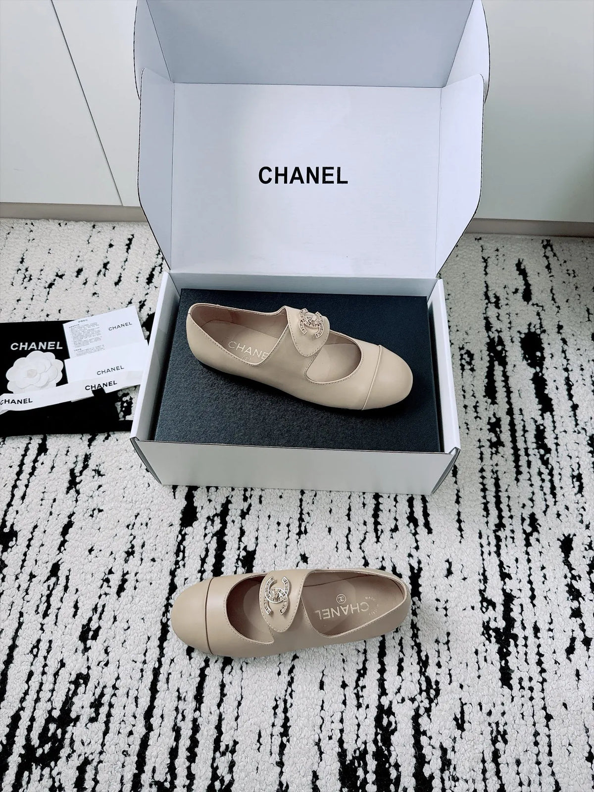 Chanel Women's Mary Jane Flats Lambskin Leather 26A