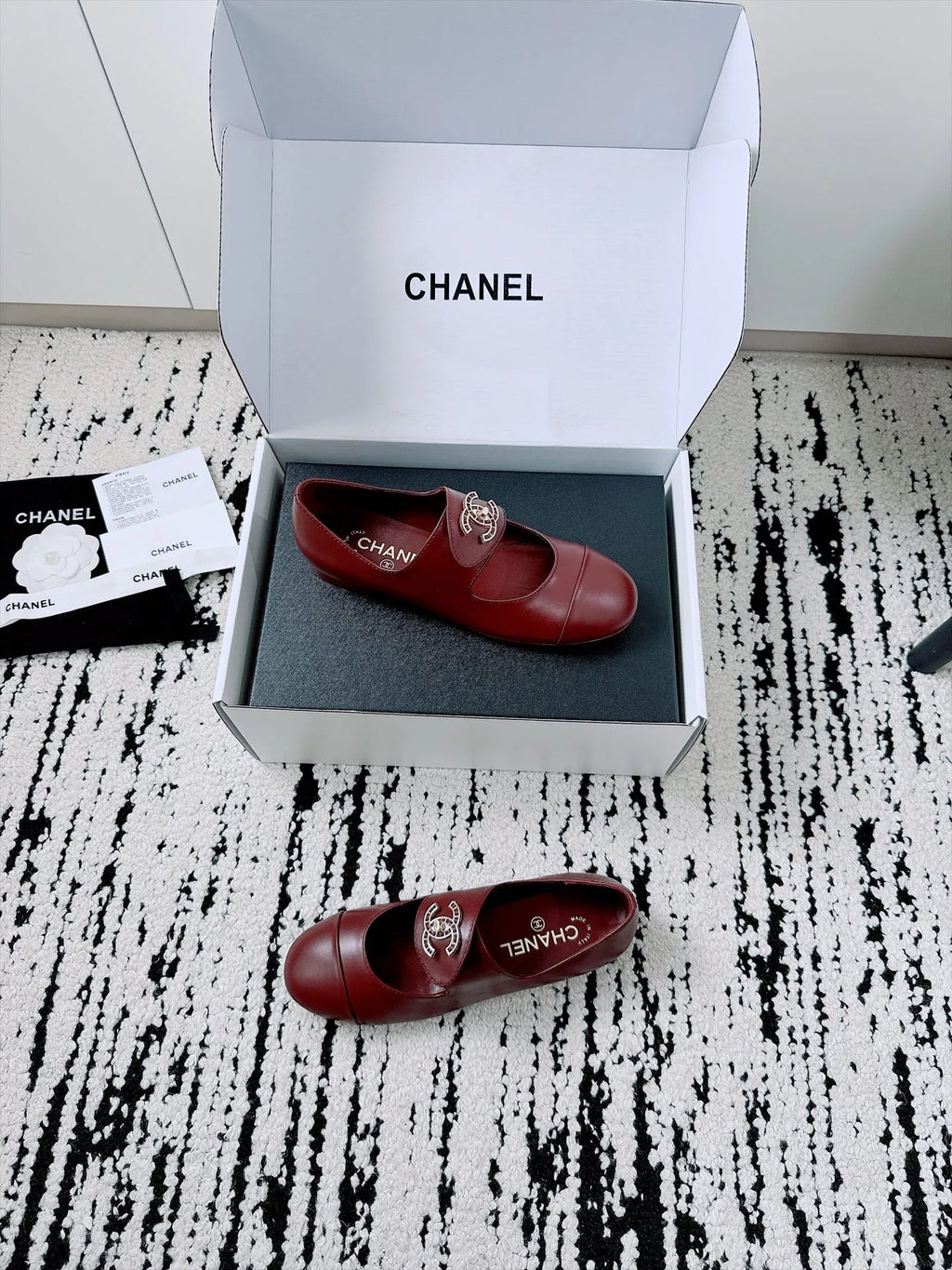 Chanel Women's Mary Jane Flats Lambskin Leather 26A