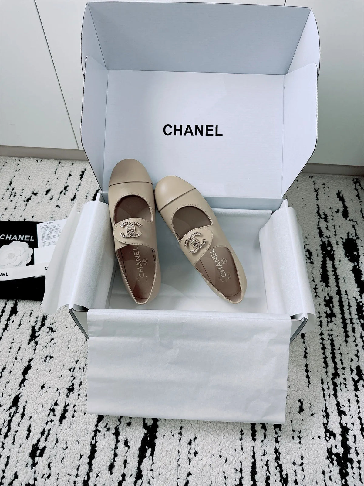 Chanel Women's Mary Jane Flats Lambskin Leather 26A