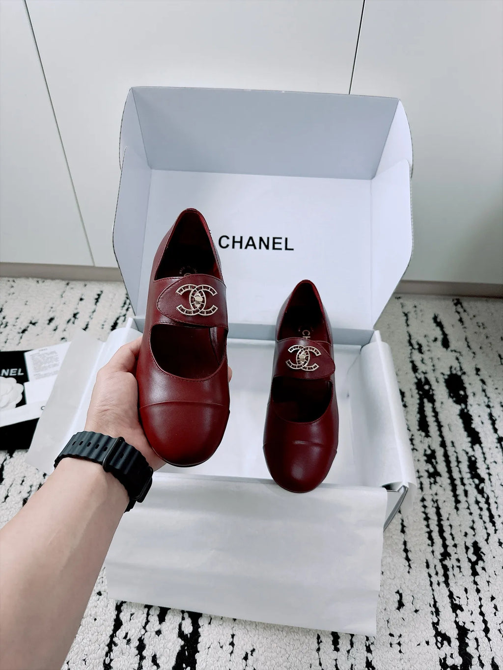 Chanel Women's Mary Jane Flats Lambskin Leather 26A