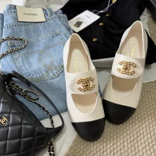 Chanel Women's Rhinestone Double C Mary Jane Flats Leather 385272