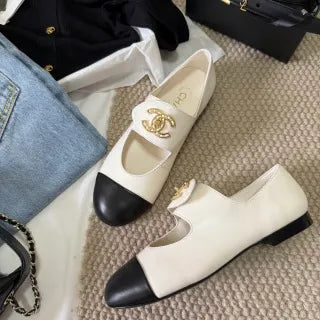 Chanel Women's Rhinestone Double C Mary Jane Flats Leather 385272
