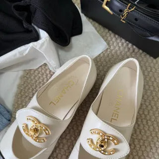 Chanel Women's Rhinestone Double C Mary Jane Flats Leather 385272