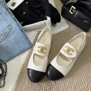 Chanel Women's Rhinestone Double C Mary Jane Flats Leather 385272