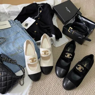 Chanel Women's Rhinestone Double C Mary Jane Flats Leather 385272