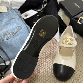 Chanel Women's Rhinestone Double C Mary Jane Flats Leather 385272