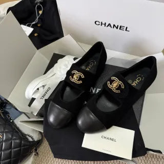 Chanel Women's Rhinestone Double C Mary Jane Flats Leather 385274