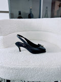 Chanel Women's Slingback Bow High Heels Lambskin Leather 26A