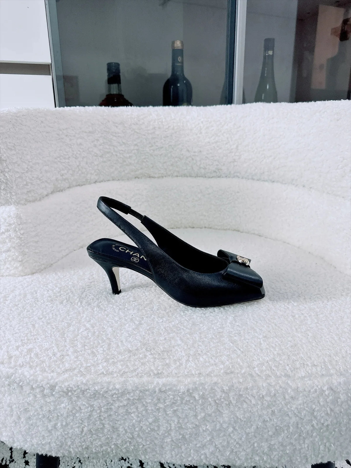 Chanel Women's Slingback Bow High Heels Lambskin Leather 26A