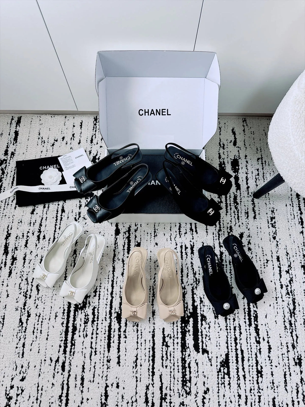 Chanel Women's Slingback Bow High Heels Lambskin Leather 26A