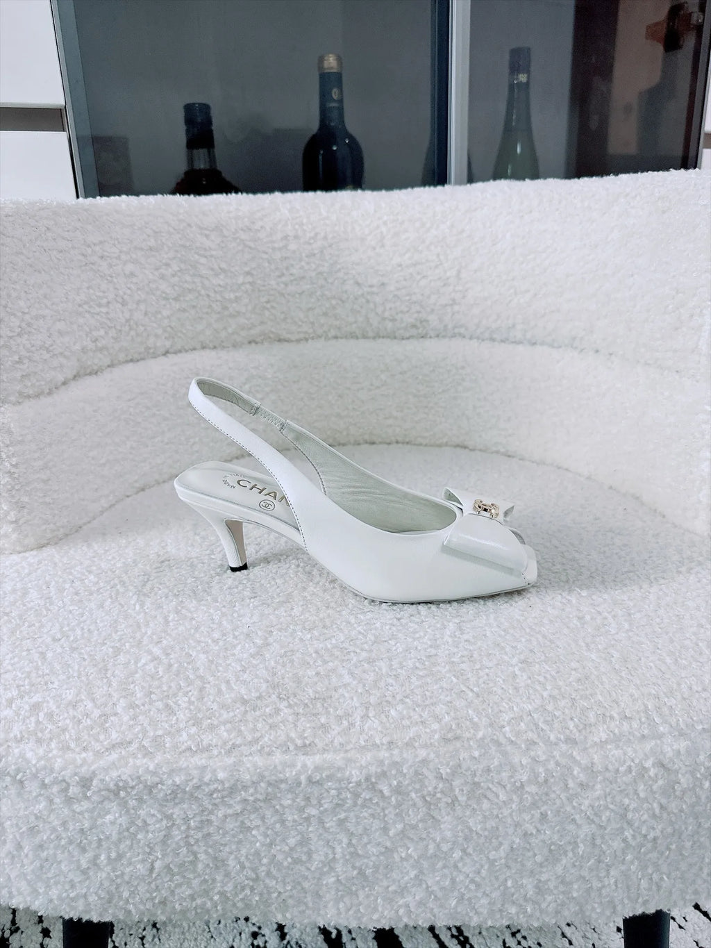 Chanel Women's Slingback Bow High Heels Lambskin Leather 26A