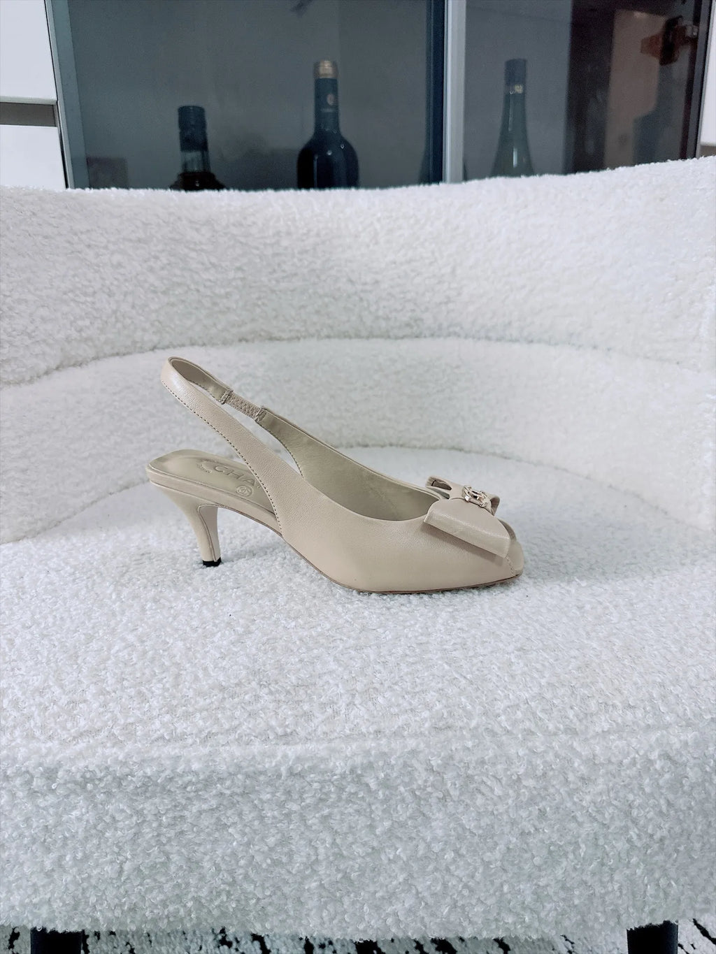 Chanel Women's Slingback Bow High Heels Lambskin Leather 26A