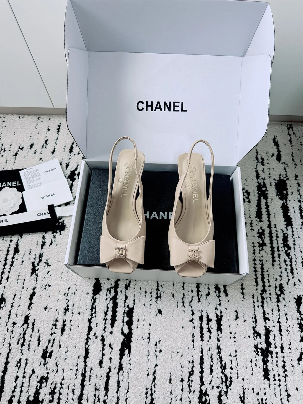 Chanel Women's Slingback Bow High Heels Lambskin Leather 26A