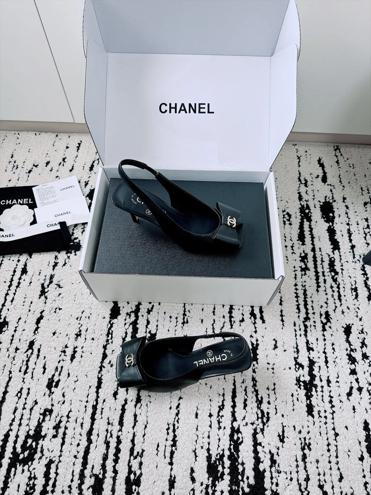 Chanel Women's Slingback Bow High Heels Lambskin Leather 26A