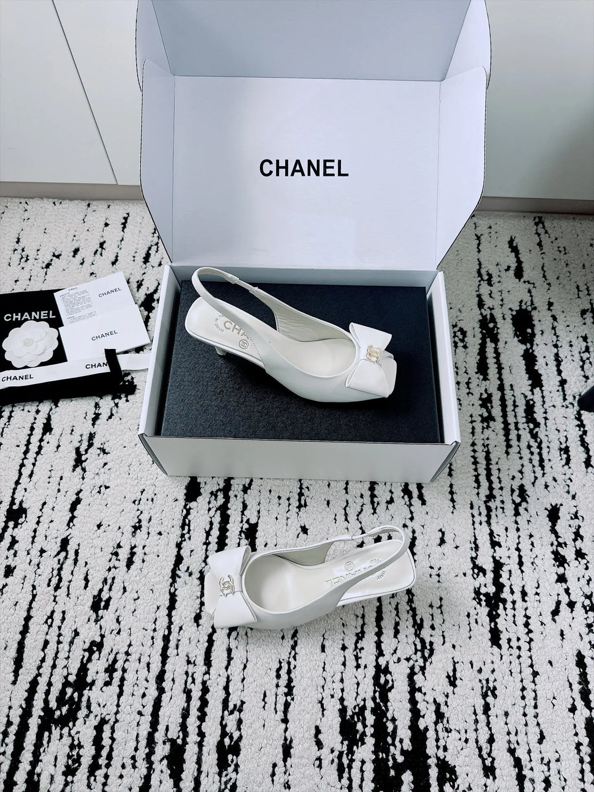 Chanel Women's Slingback Bow High Heels Lambskin Leather 26A