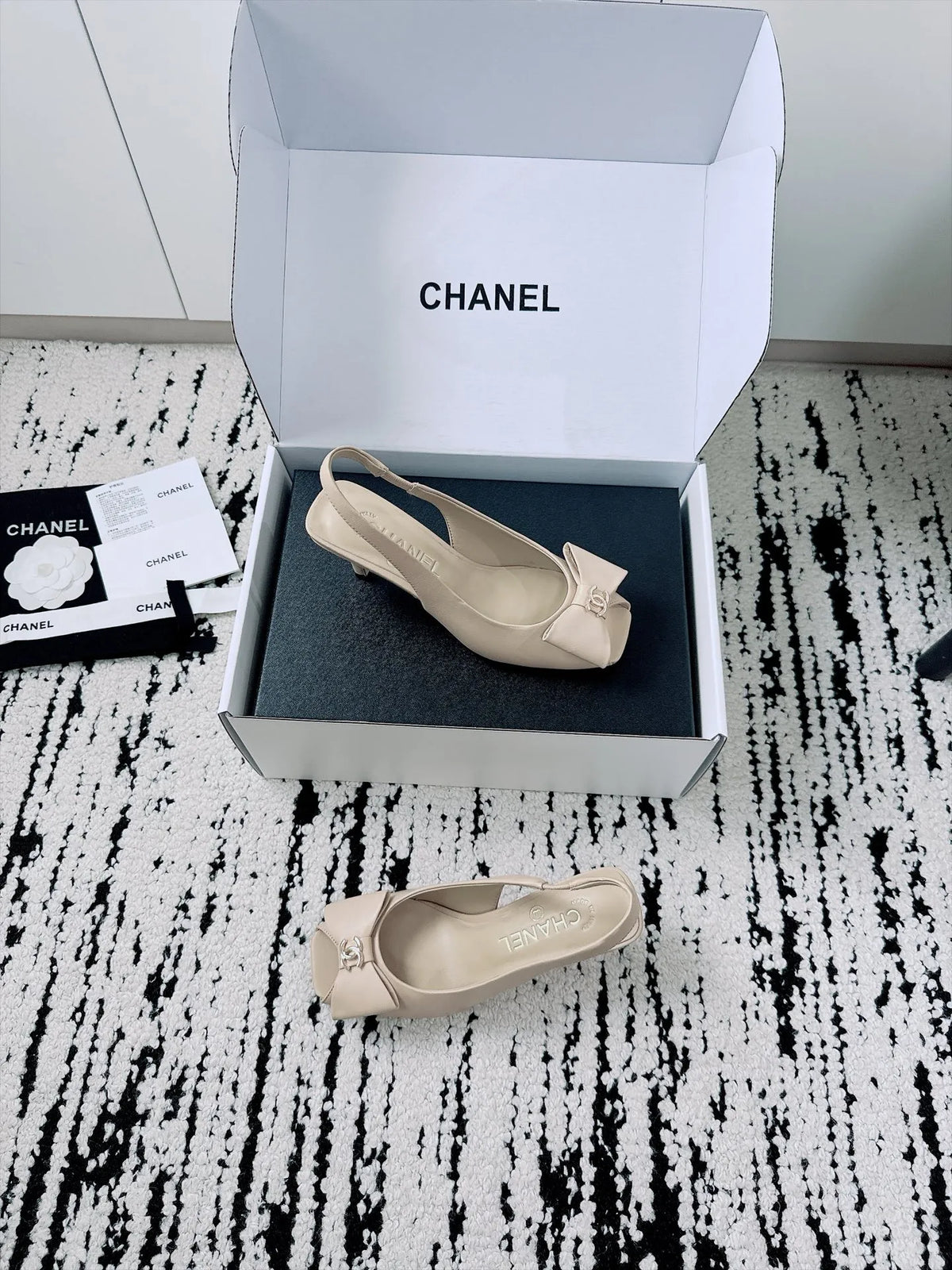 Chanel Women's Slingback Bow High Heels Lambskin Leather 26A