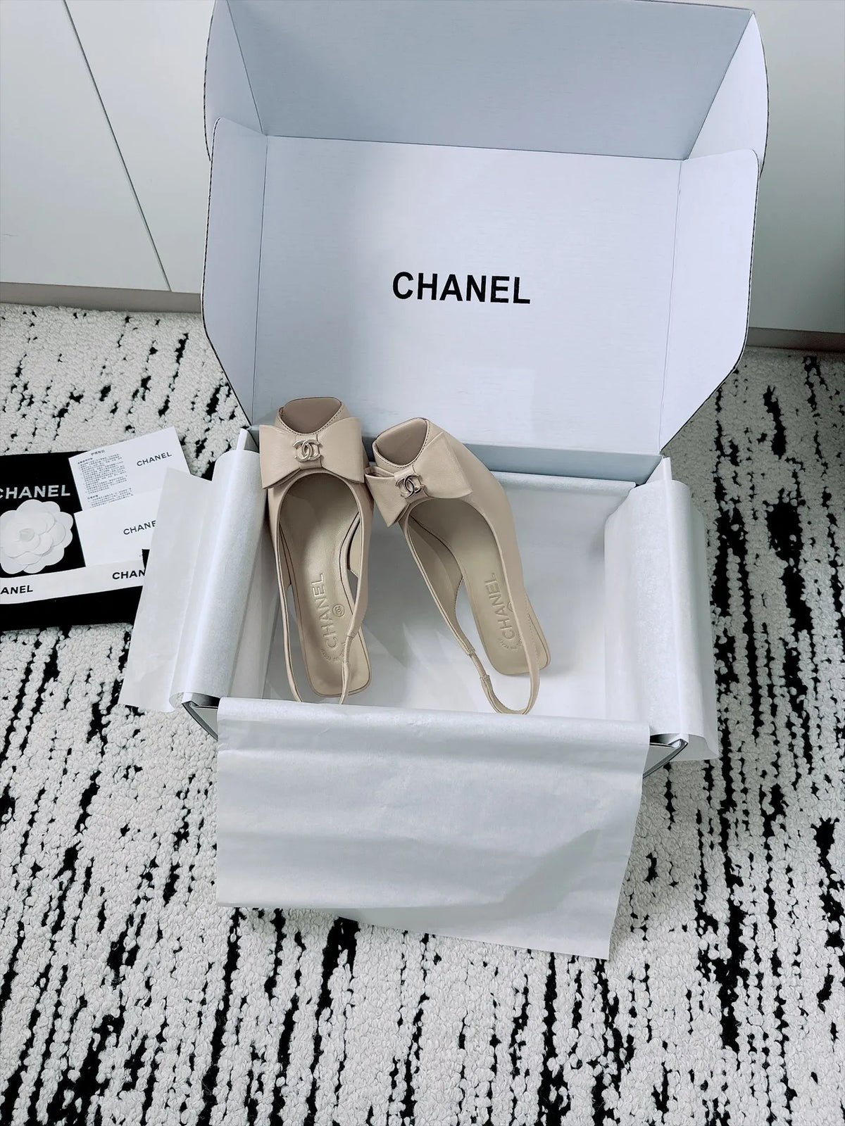 Chanel Women's Slingback Bow High Heels Lambskin Leather 26A