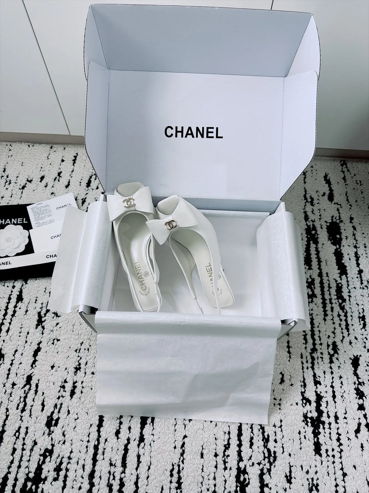 Chanel Women's Slingback Bow High Heels Lambskin Leather 26A