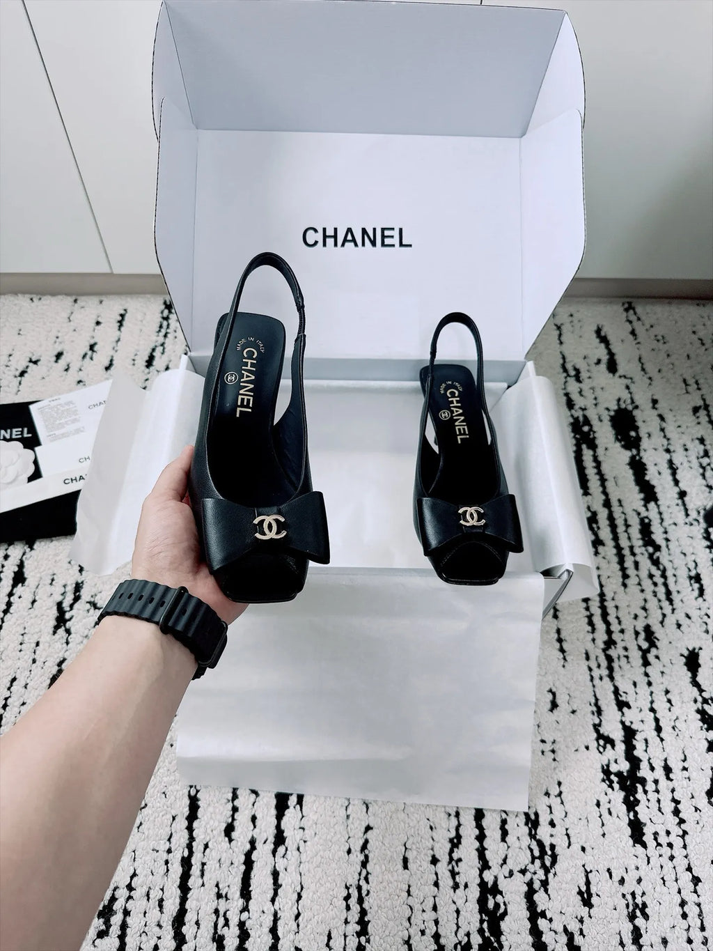 Chanel Women's Slingback Bow High Heels Lambskin Leather 26A