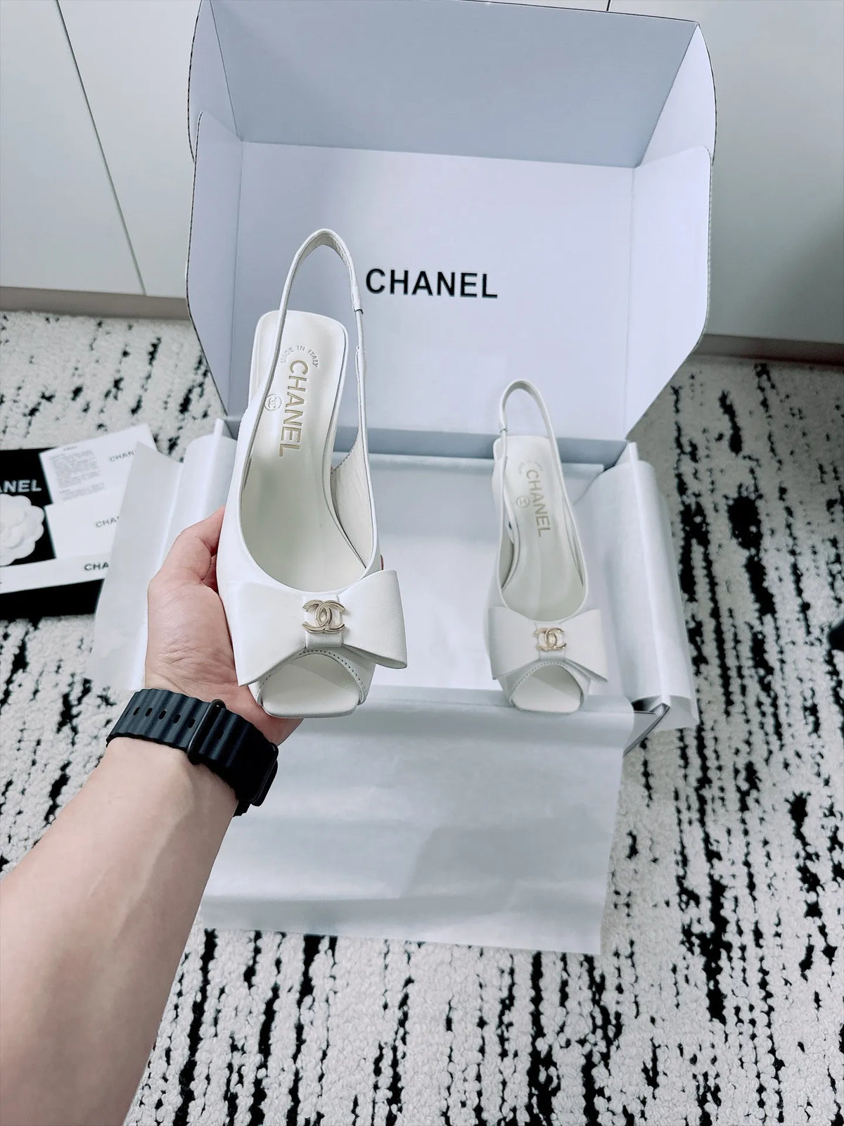 Chanel Women's Slingback Bow High Heels Lambskin Leather 26A