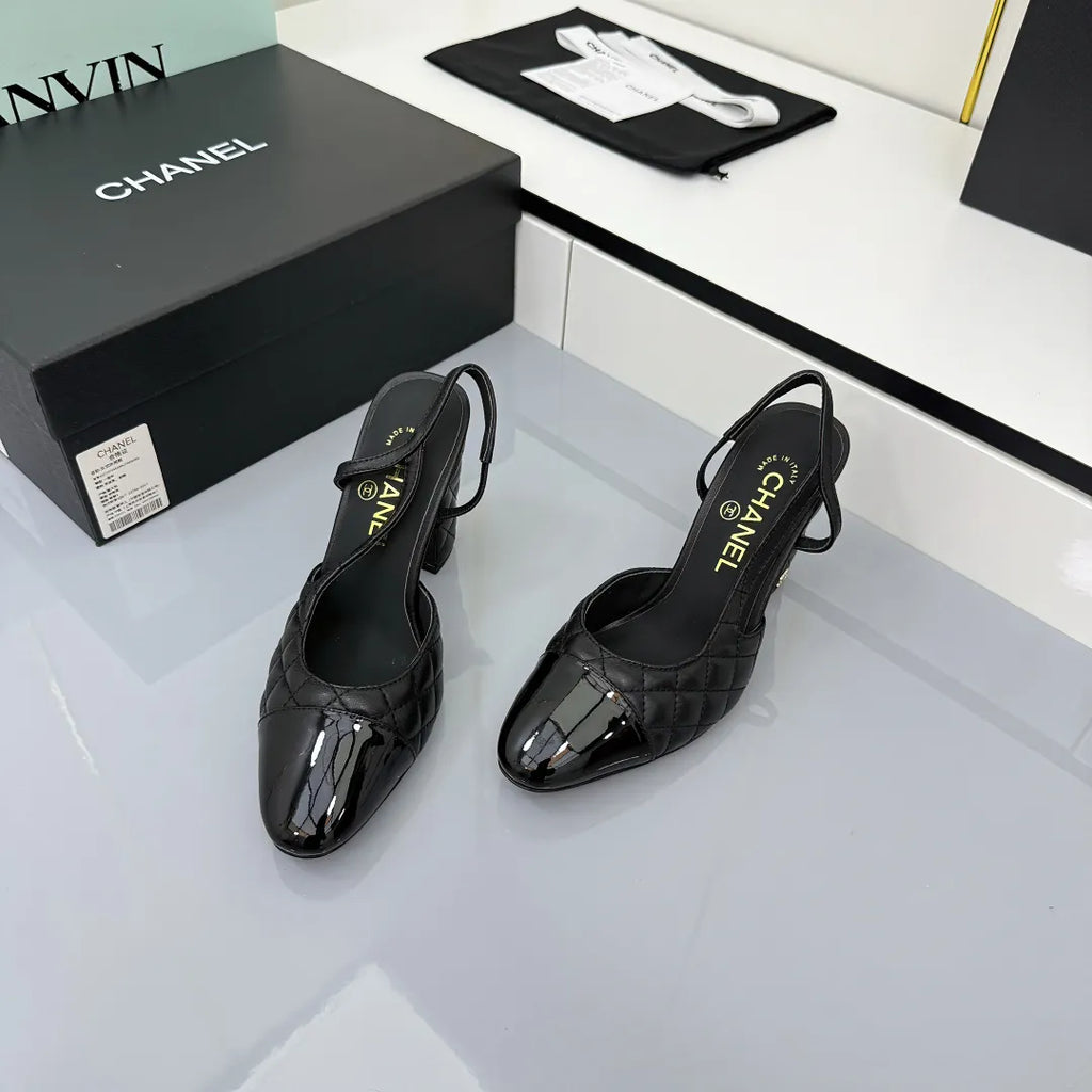Chanel Women's Slingback Flats Heels Sheepskin Cowhide Leather