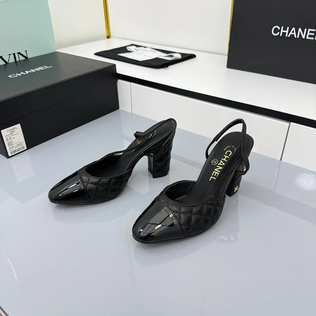 Chanel Women's Slingback Flats Heels Sheepskin Cowhide Leather
