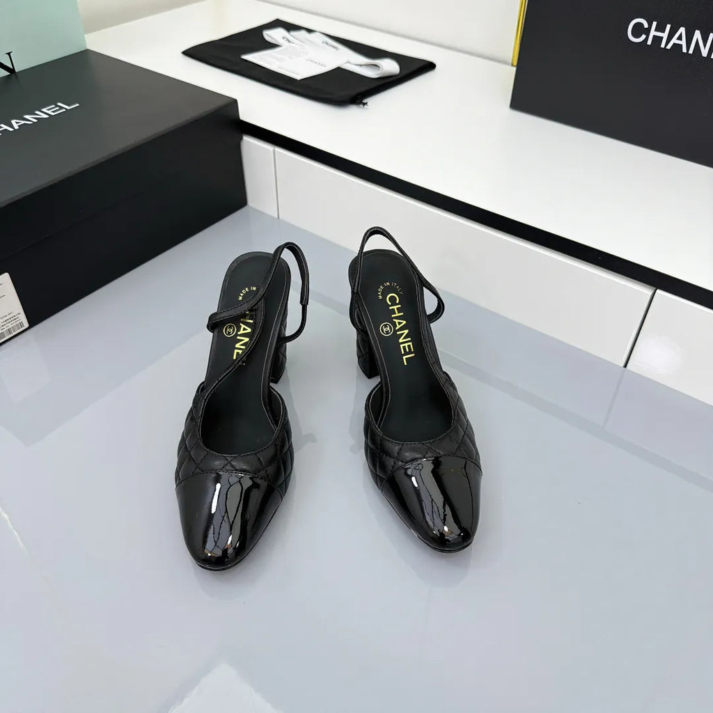 Chanel Women's Slingback Flats Heels Sheepskin Cowhide Leather