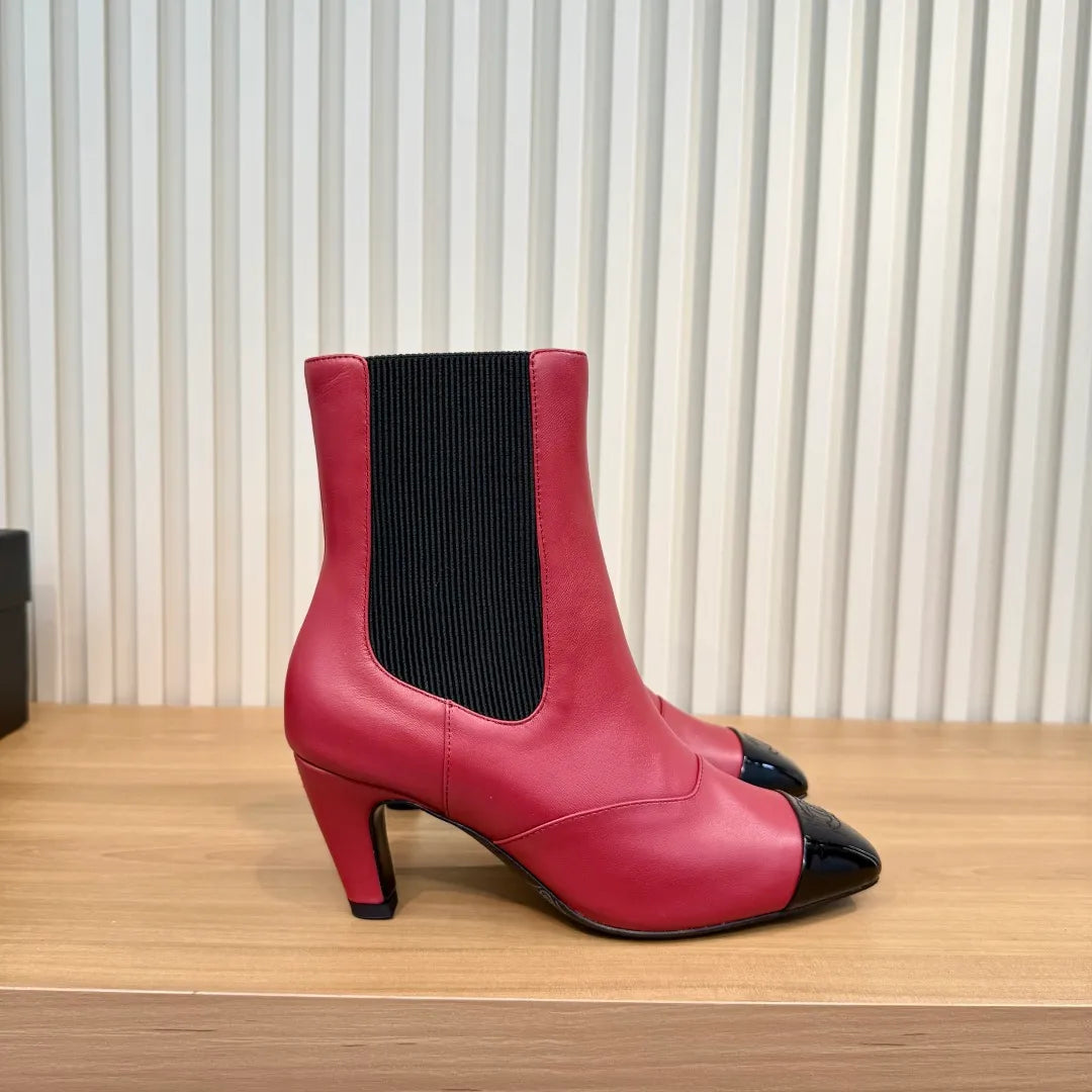Chanel Women's Square Toe Heeled Ankle Boots Cowhide Leather 2026