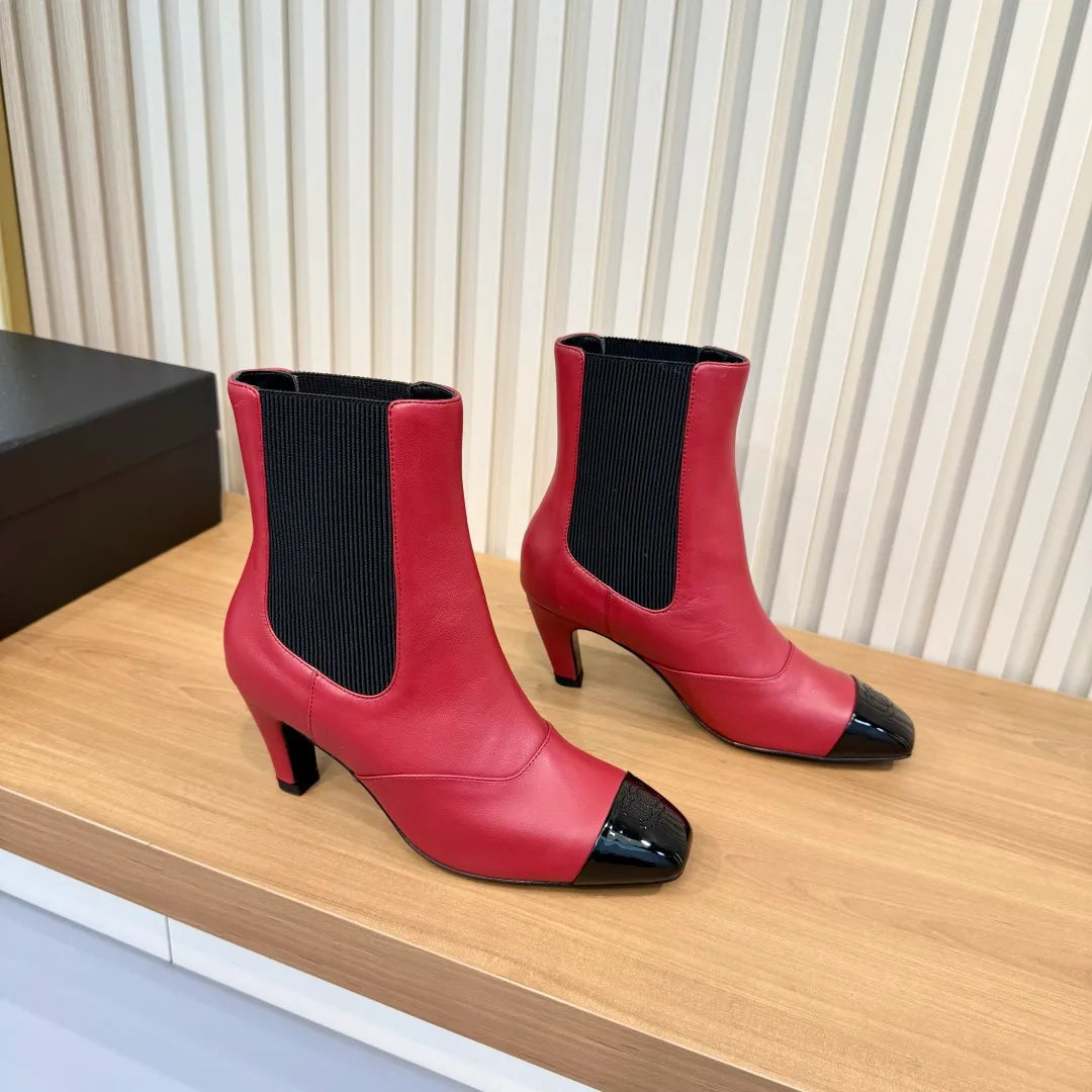 Chanel Women's Square Toe Heeled Ankle Boots Cowhide Leather 2026