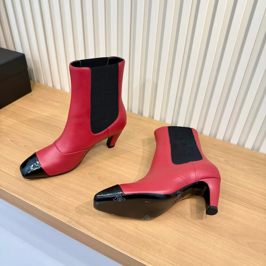 Chanel Women's Square Toe Heeled Ankle Boots Cowhide Leather 2026