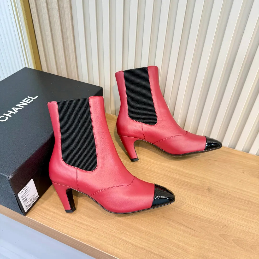 Chanel Women's Square Toe Heeled Ankle Boots Cowhide Leather 2026