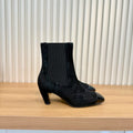 Chanel Women's Square Toe High Heel Ankle Boots Leather