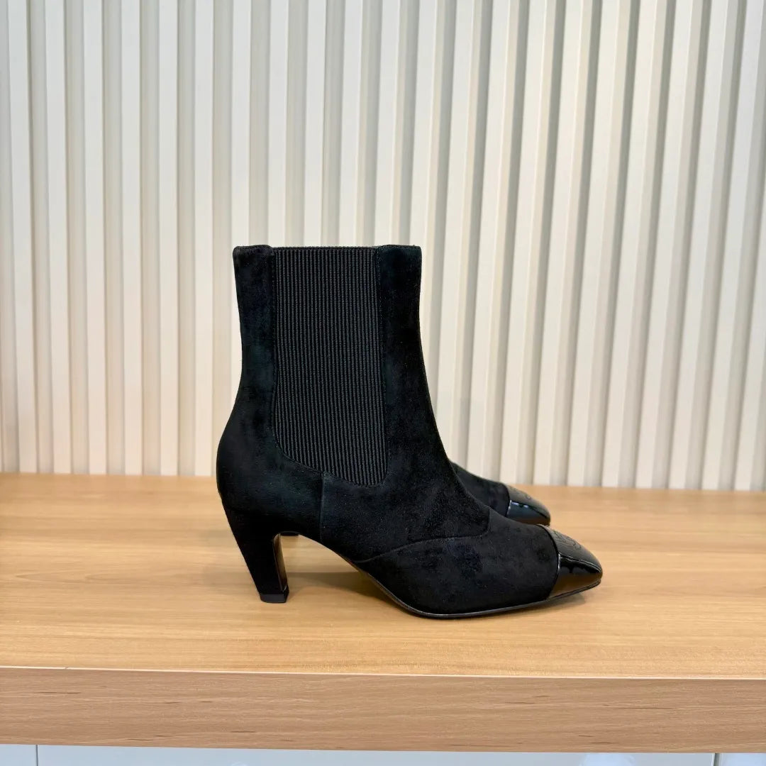 Chanel Women's Square Toe High Heel Ankle Boots Leather