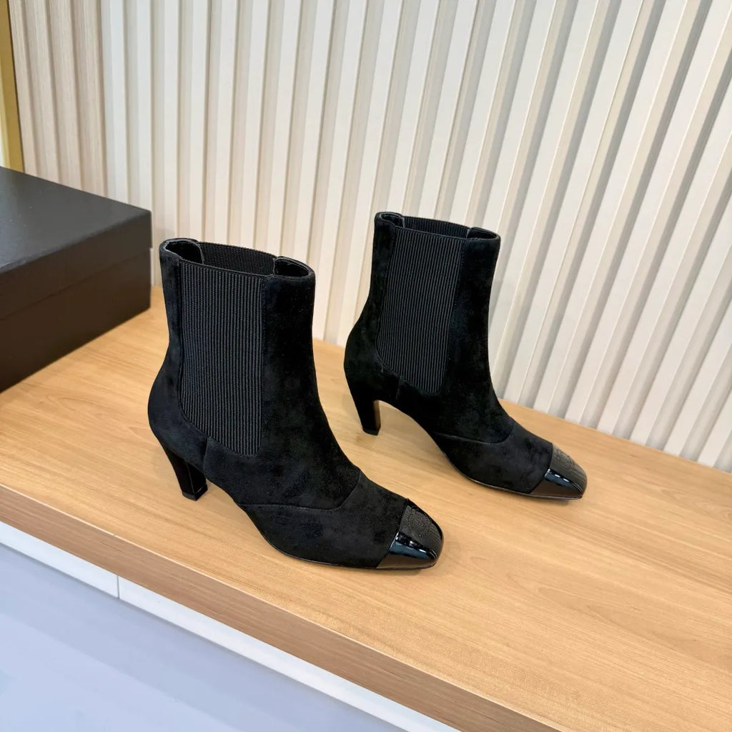 Chanel Women's Square Toe High Heel Ankle Boots Leather