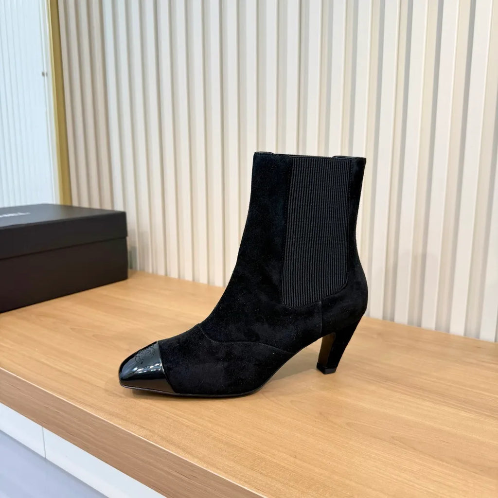 Chanel Women's Square Toe High Heel Ankle Boots Leather