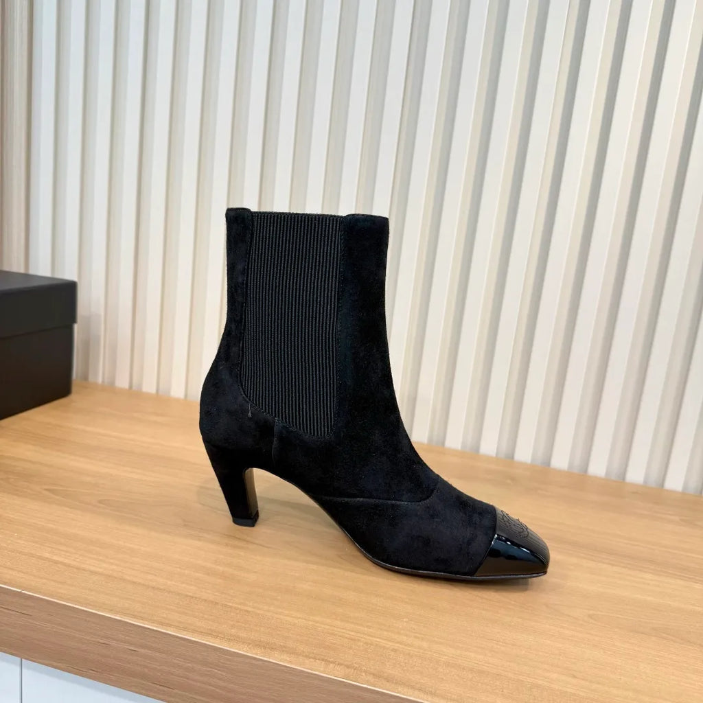 Chanel Women's Square Toe High Heel Ankle Boots Leather