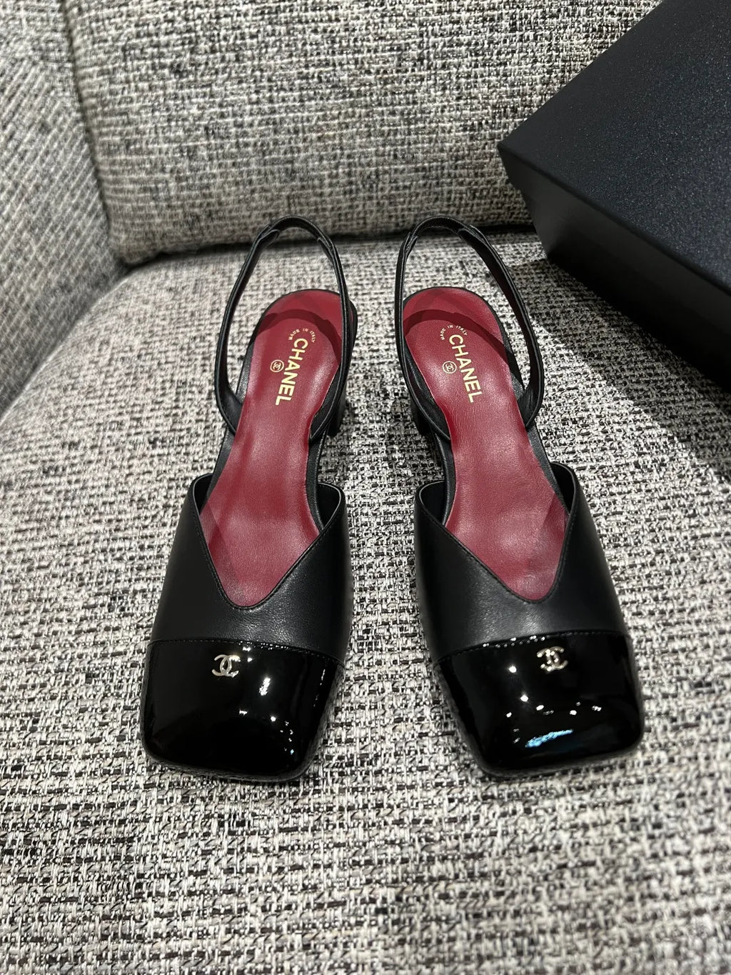 Chanel Women's Square Toe Mid-Heel Sandals 2.4in