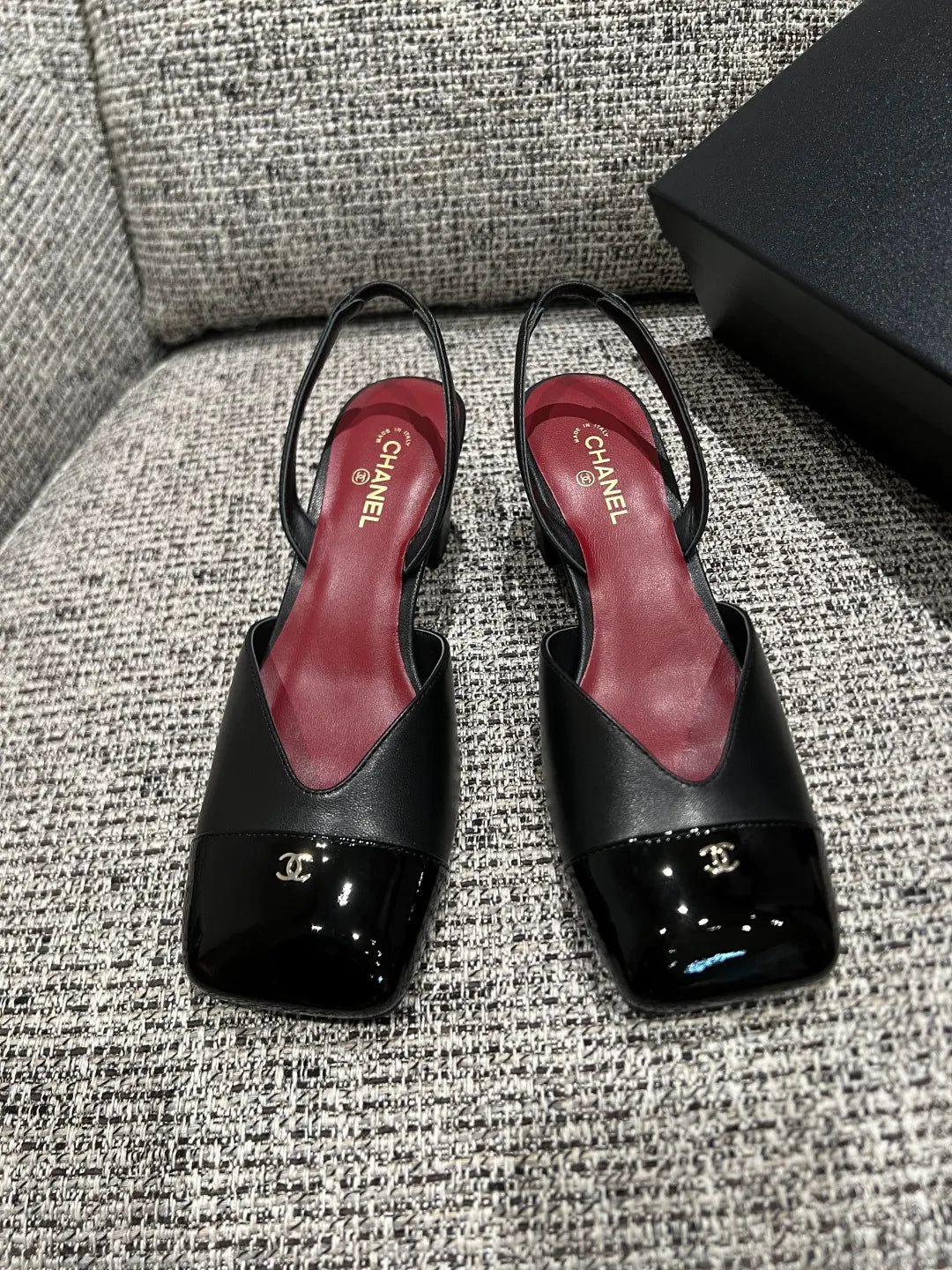 Chanel Women's Square Toe Mid-Heel Sandals 2.4in